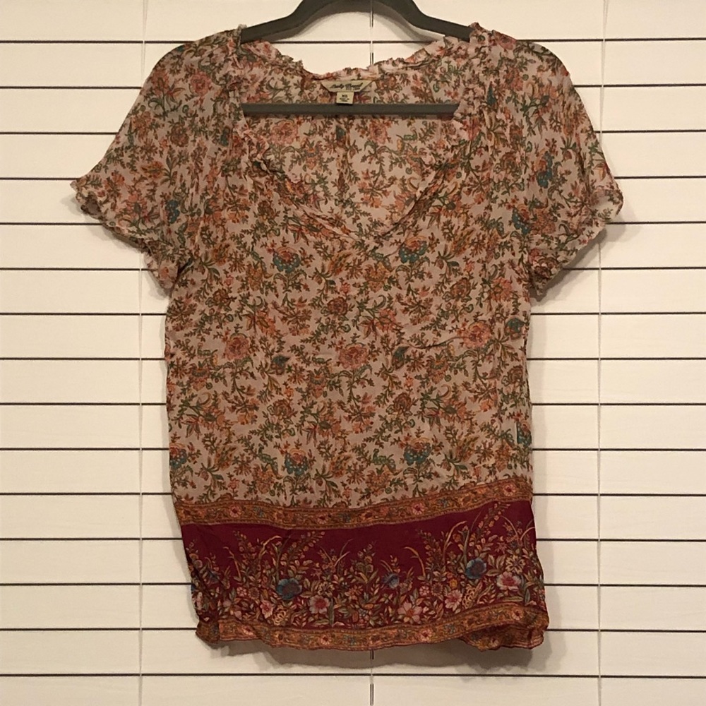 Lucky Brand colorful floral sheer blouse